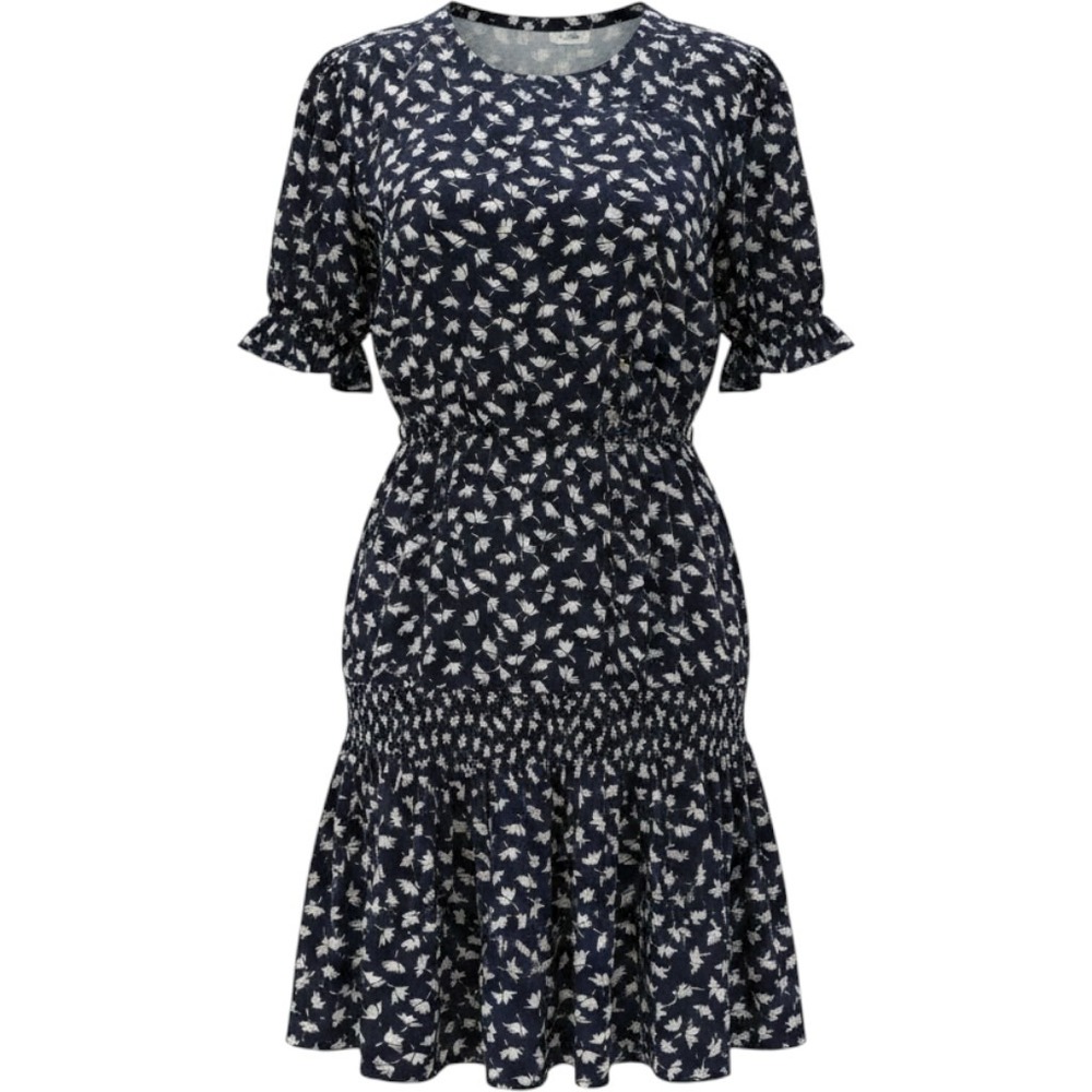 Time and Tru A Line Mini Dress Women XXXL 22 Navy NWT Floral Smocked Drop Waist
